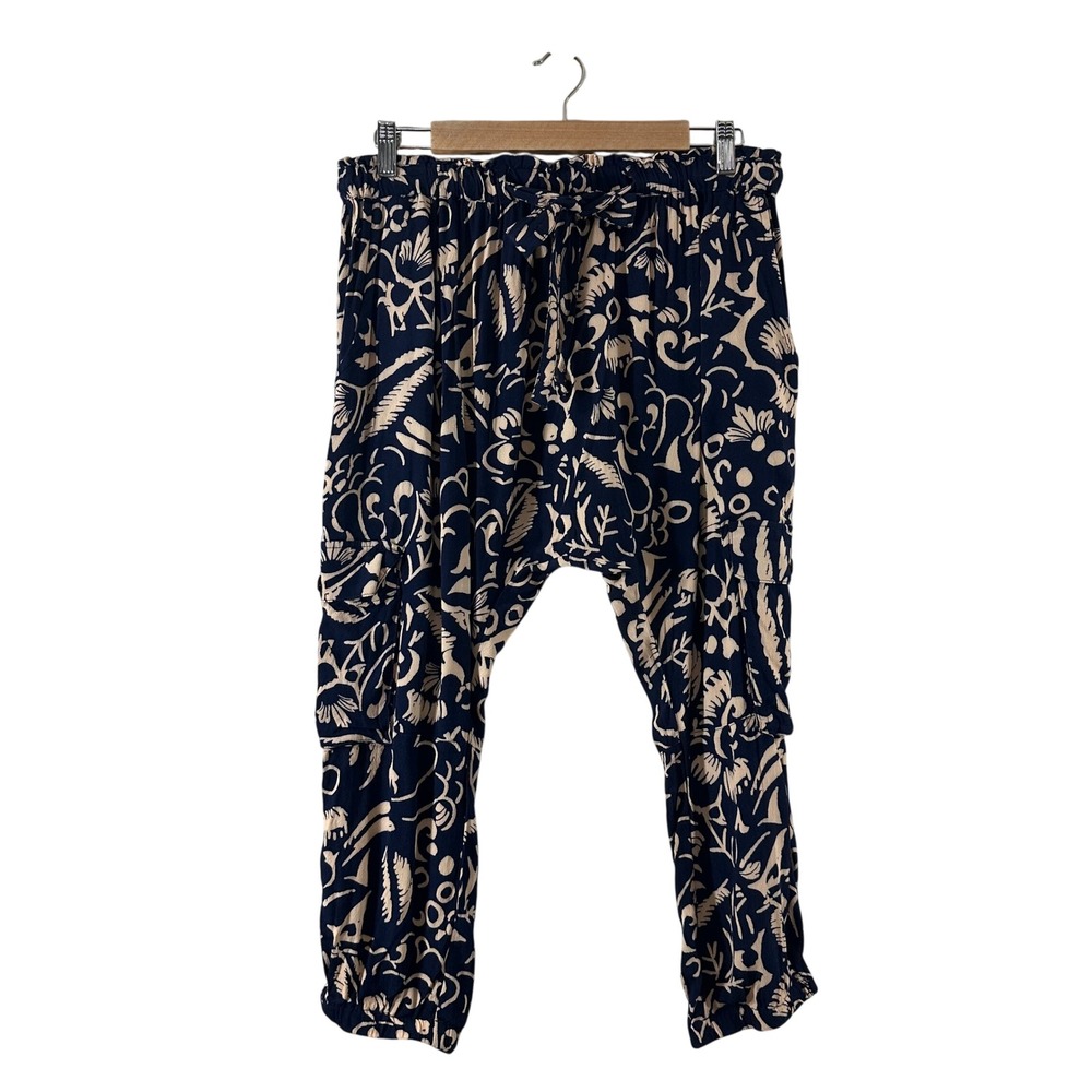 Hei Hei Anthropologie Navy Floral Drop Crotch Harem Cargo Pants Womens MP Small